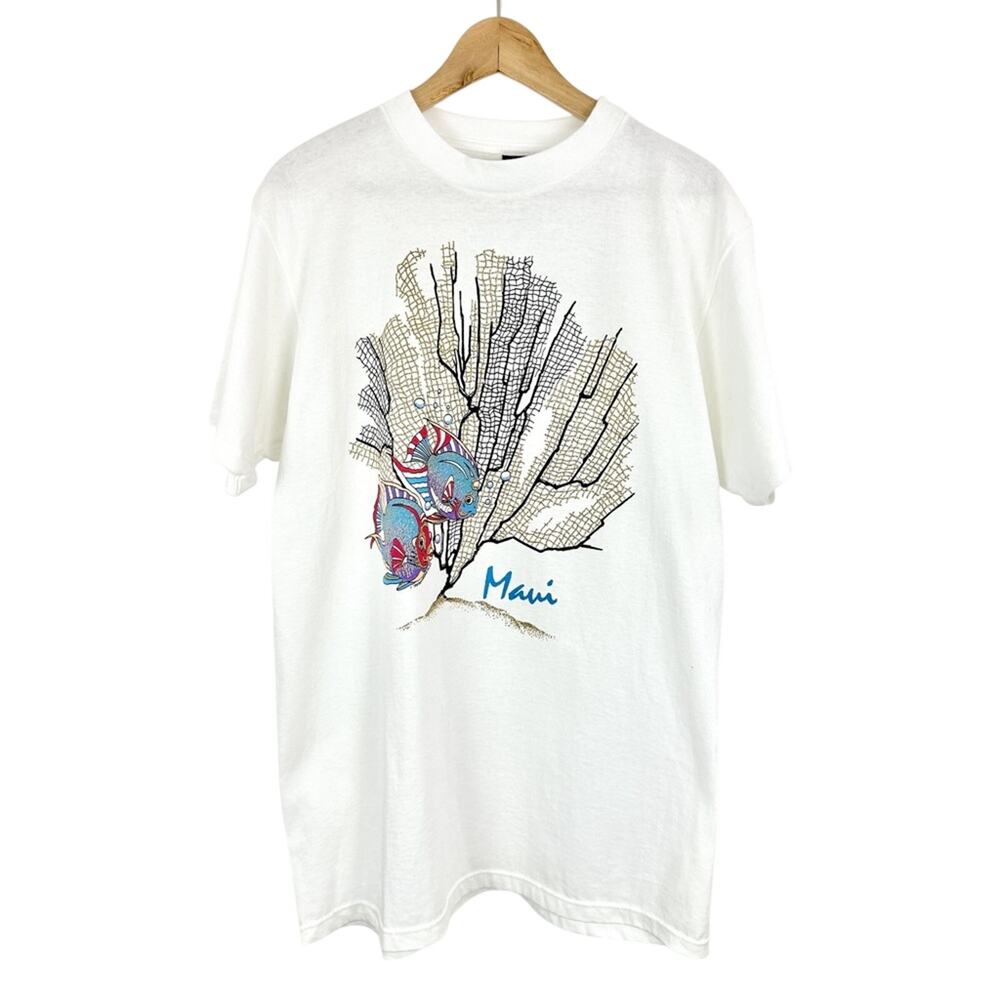 Vintage T-Shirt Diamond Dust Maui Glitter Single Stitch‎ Tee White Size Large